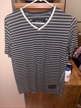 Broken Threads Men's Black & White Striped V-Neck Tee